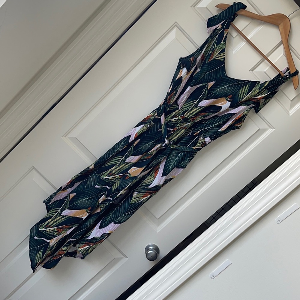 Jungle print wide leg romper